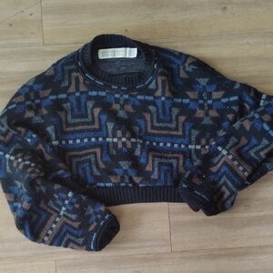 Geometric Patterned Sweater - Black, Blue, Brown